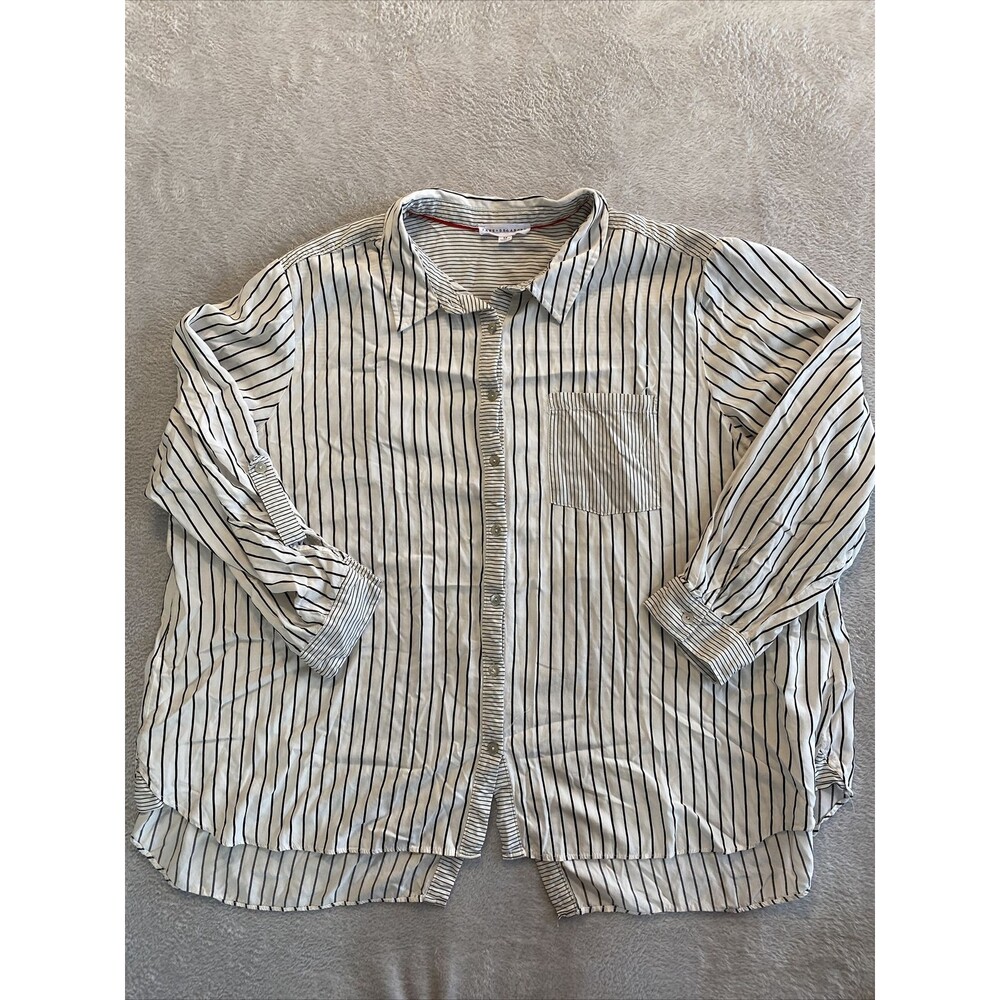 Jane & Delancey Blouse Women’s 3x White Black Striped Button Down Long Sleeve